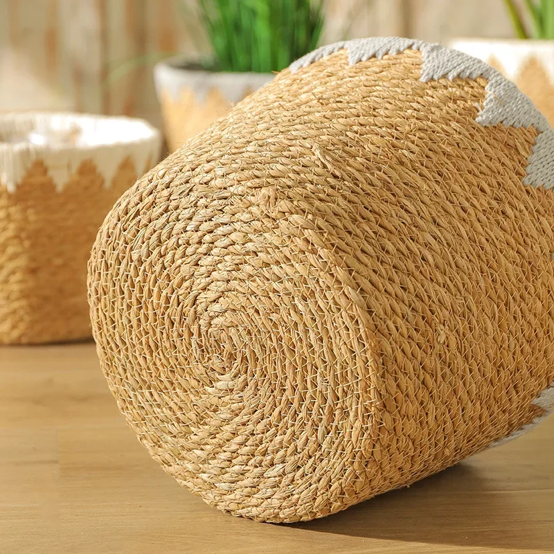 Macetero Natural, cesta de mimbre, maceta, cesta de plantas de paja de ratán para el hogar, organizador de jardín, decoración de 22/25/32cm