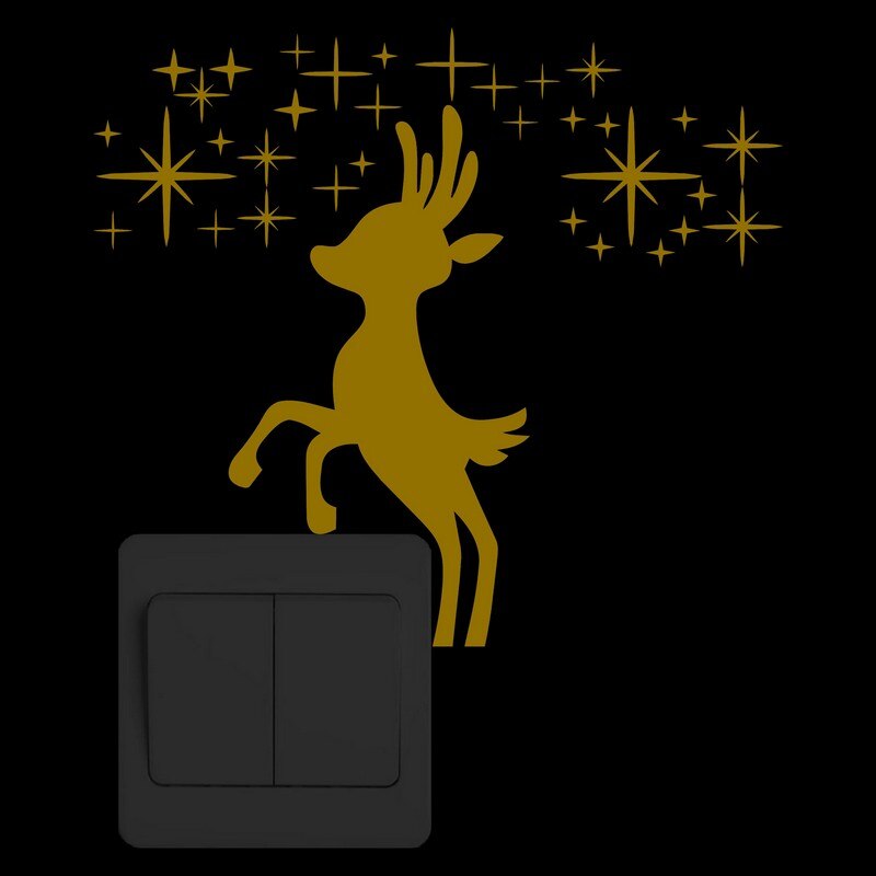 Christmas Reindeer Glow in the Dark Wall Sticker Cute Cartoon Deer Xmas Switch Sticker Shop Window Home Decor Luminous Sticker