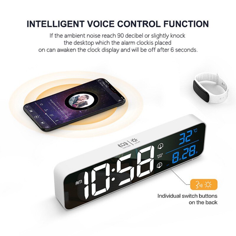 Alarm Clock LED USB charging Alarm Clock Table Voice Control Digital Clock Intelligent Voice Control Electronic Alarm Clock
