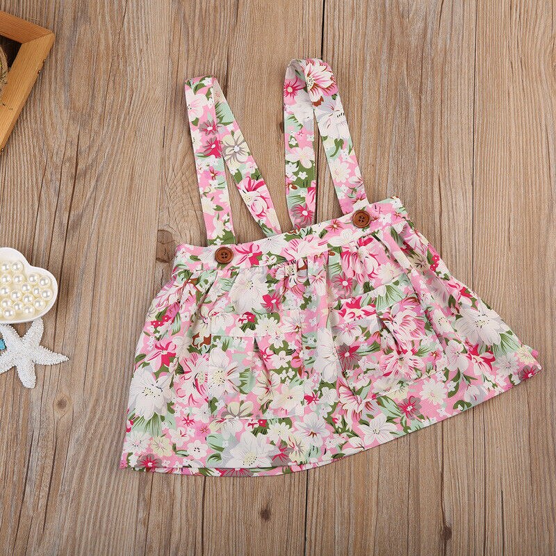 pudcoco Newborn Kid Baby Girl Floral Printed Clothes Party Princess Bib Strap Tutu Skirt Dress