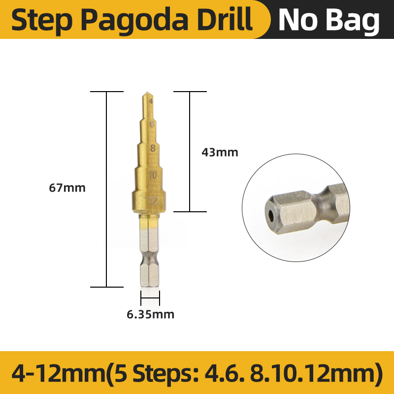 HSS Titanium Step Drill Bit High Speed Stepped Drill Set Saw Drill Tools Conical Stage Drill For Metal Wood 4-12 4-20 4-32mm: Gold