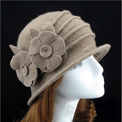 2018 nuove donne fedora 100% cappelli invernali a cupola in pura lana per donna floreale casuale marca calda signora autunno floscio morbido ragazze fedora: cammello