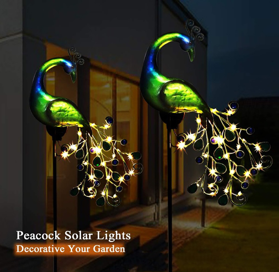 Led Outdoor Solar Pauw Lamp Metalen Pauw Standbeeld Voor Outdoor Landschap Pad Tuin Decoratie Pauw Sculptuur Lichten