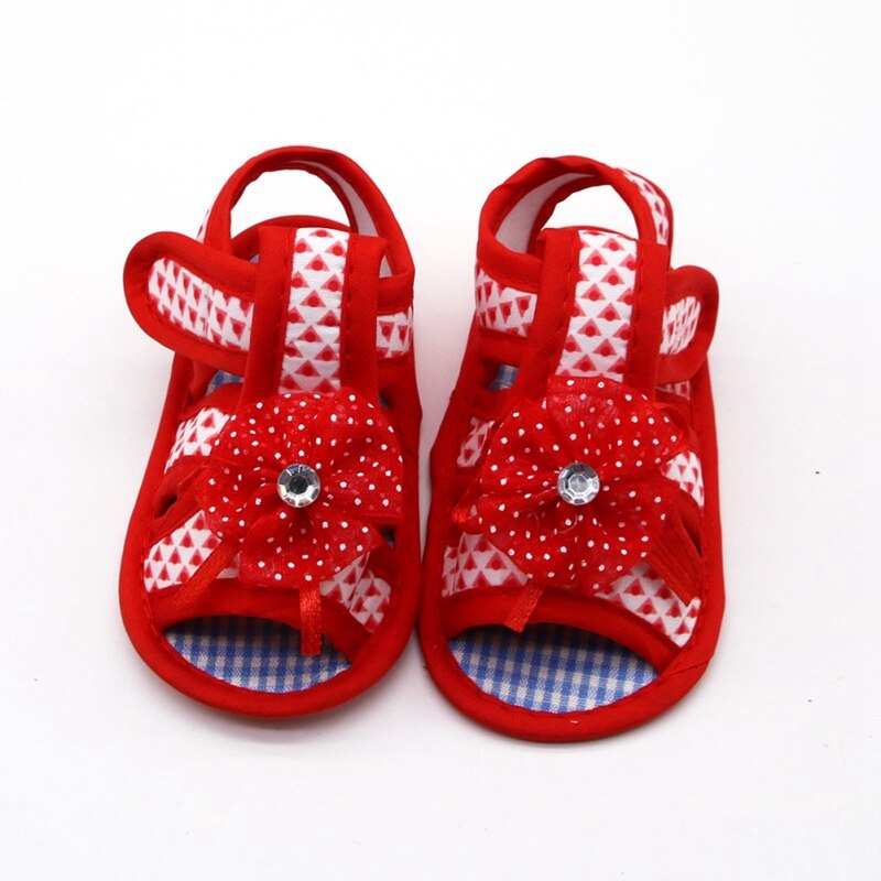 Babymeisjesschoentjes met gaasbloemen en geometrische print, zachte zool en antislip: Rood / 11