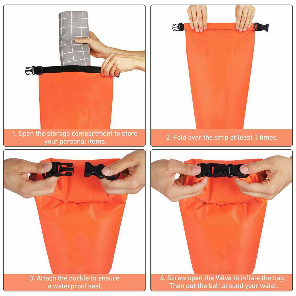 Inflatable Open Swimming Buoy Tow Float Dry Bag Double Air Bag With Waist Belt For Swimming Water Sport Storage Safety Bag I8t6
