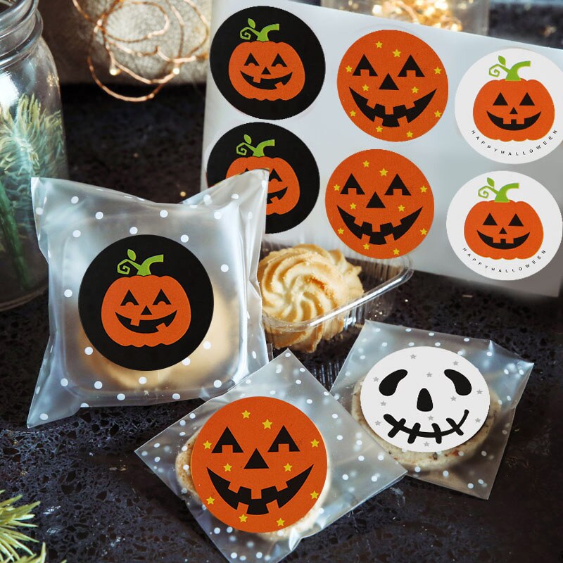 Nieuw 3.5Cm Halloween Verpakking Afdichting Labels Stickers Pompoen Vleermuizen Patroon Diy Halloween Stickers TE889