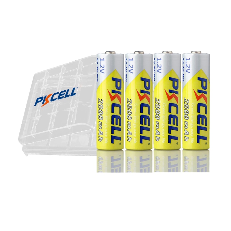 4Pcs PKCELL AA Battery Rechargeable Battery 1.2V 2800mah NIMH 2A Rechargeable Battery And 1Pcs Battery Holder Boxes Cases