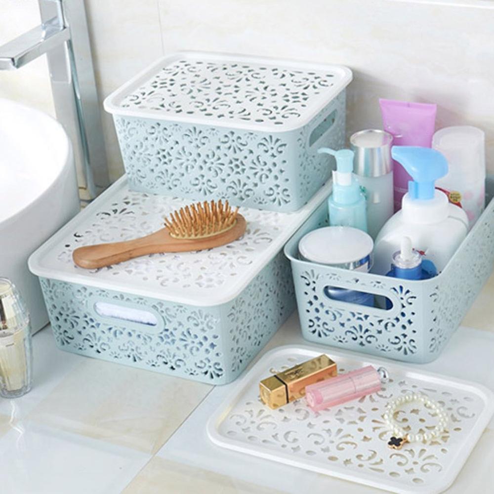 Cestas de almacenamiento huecas de escritorio, caja de almacenamiento de maquillaje, caja de almacenamiento de plástico para el hogar, estante espaciador, contenedor de almacenamiento de maquillaje