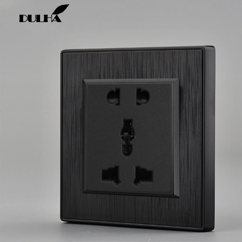 Black 5 Pin Wall Power Socket Satin PC 10A Multifunction 5 Holes Wiring 110-250V Universal Electrical Plug Outlet