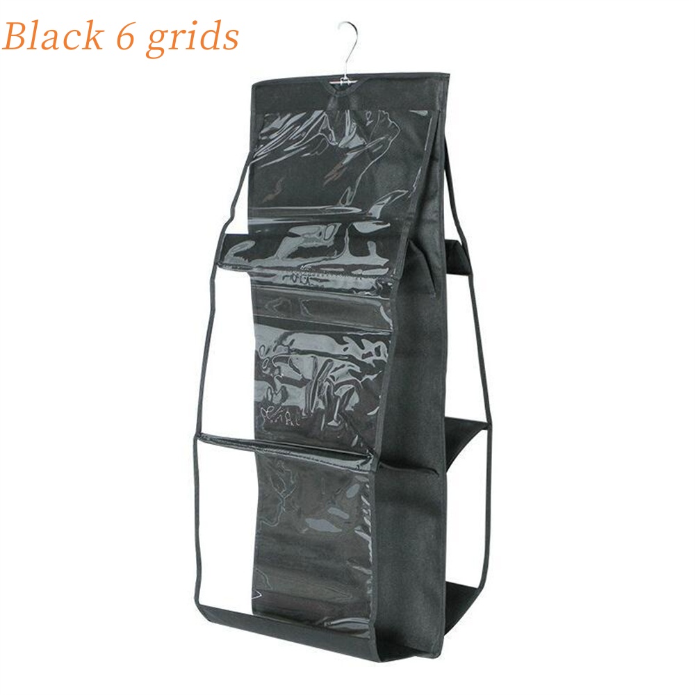 Organisateurs de placard suspendus pour sac à main ou sac à main, 6/8 grilles, cintre Transparent pour vêtements et soutien-gorge, rangement sur le mur, 1 pièce: Black