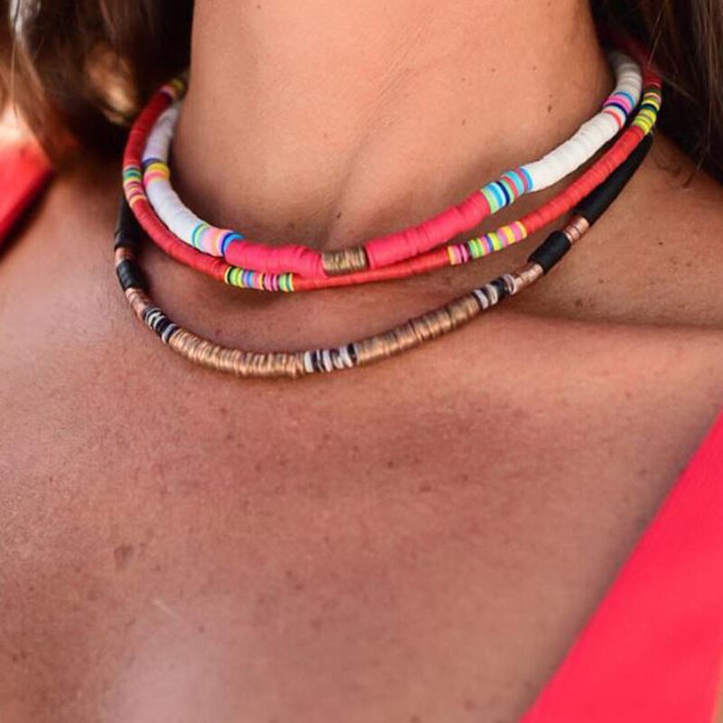 Bohemian Kleurrijke Klei Choker Ketting Voor Vrouwen Meisjes Boho Regenboog Polymeer Klei Kralen Verstelbare Kraag Femme Sieraden