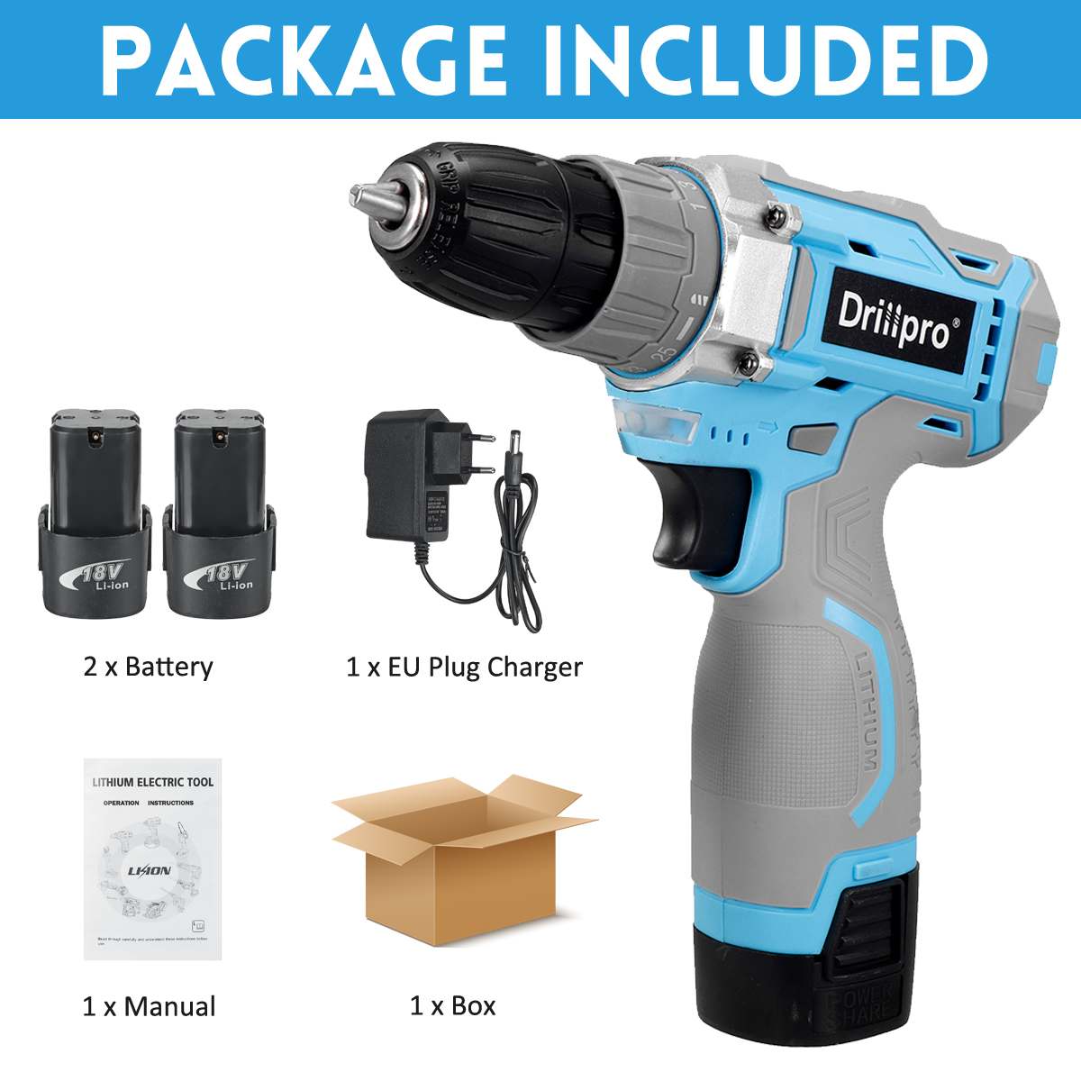 Drillpro-taladro inalámbrico de 12V, 16V, 21V, 10MM, 25 + 1, minicontrolador de potencia, batería de iones de litio, herramientas eléctricas