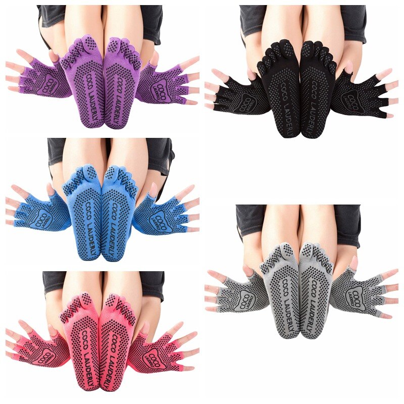 Skarpety palczaste robić jogi skarpety sportowe damskie antypoślizgowe skarpetki robić jogi i zestaw rękawiczek pełne skarpetki sportowe taniec skarpetki robić pilatesu