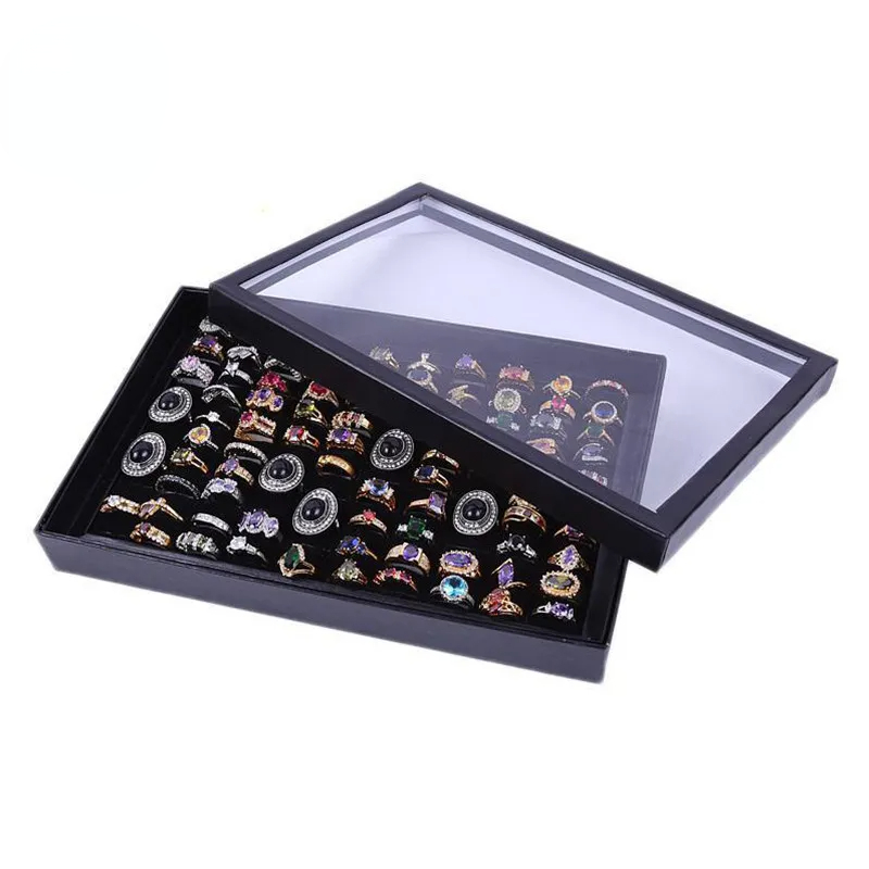 12 -100Slot Velvet Sponge Ring Display Box Cardboard Jewelry Storage Case Holder Showcase Ring Cufflink Jewelry Tray