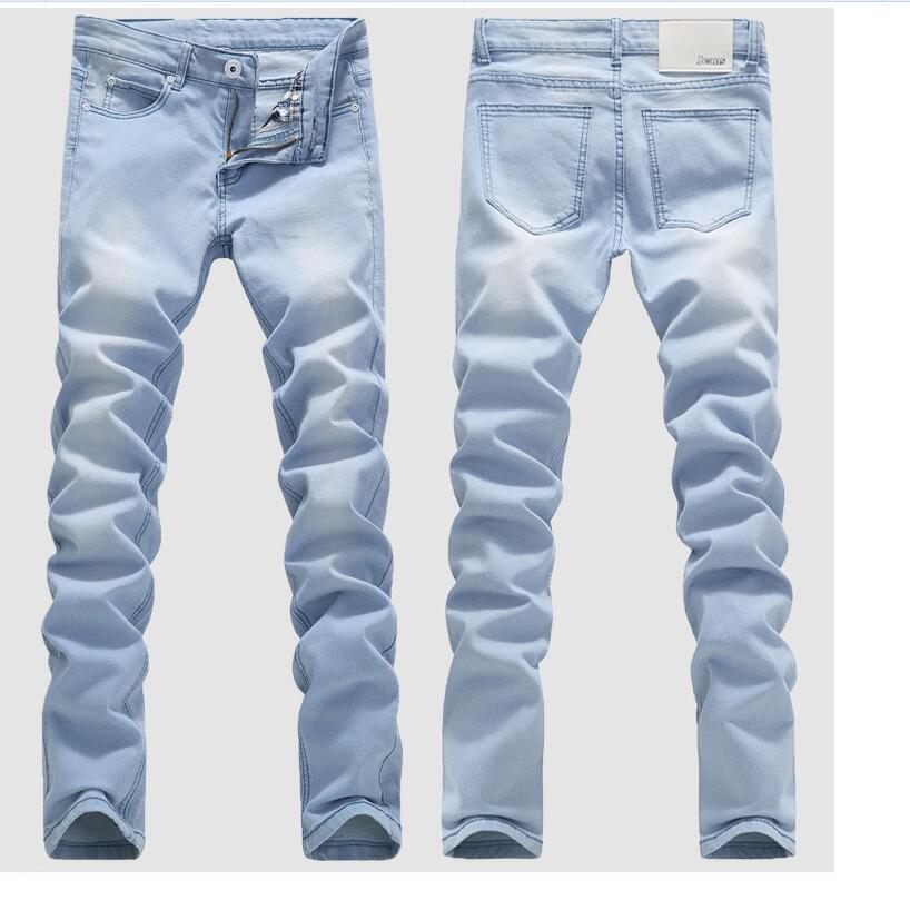 Good Light Blue Skinny Jeans Men Spring Summer Slim Fit Denim Jeans Men Cotton Stretch Denim Pants Cowboy Trousers: 29