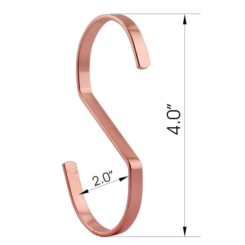 10-Pack 4 Inch Rose Gold Chrome Finish Steel Hanging Flat Hooks - S Shaped Hook Heavy-Duty S Hooks, for Kitchenware, Pots, Ute