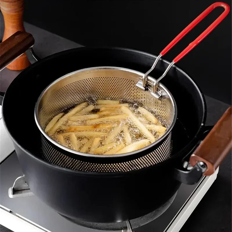 304 Rvs Koekenpan Gebakken Mand Koekenpan Filter Voedsel Vergiet Olielek Cacao Zeef Mesh Noodle Dumplings Zeef