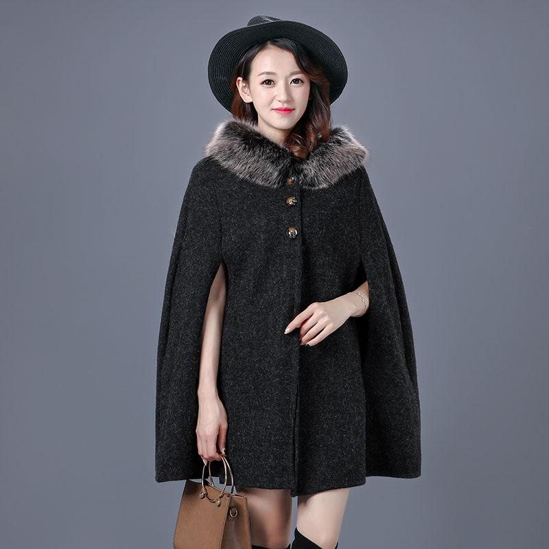 Yisu sjal kvinnor vinter varm plus storlek mantel två begagnade poncho faux cashmere sjal kvinnor imitation päls kofta kappa: Svart