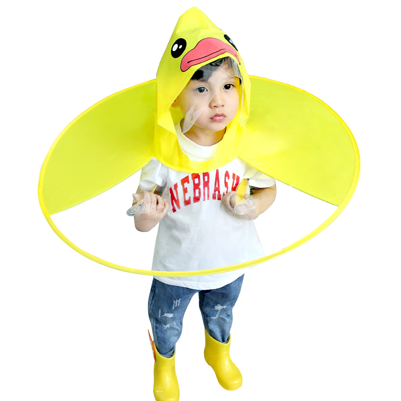 UFO Children Raincoat Cute Yellow Duck Rain Cover Kids Waterproof Rainwear Girl Boy Travel Fishing Hat With Umbrella