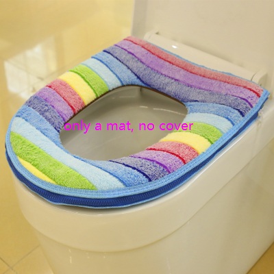 Ensemble de housse de siège de toilette en velours, épais, doux, couleur arc-en-ciel, fermeture éclair, housse de pot de toilette chaude et imperméable SWZ030: rainbow 1 piece set