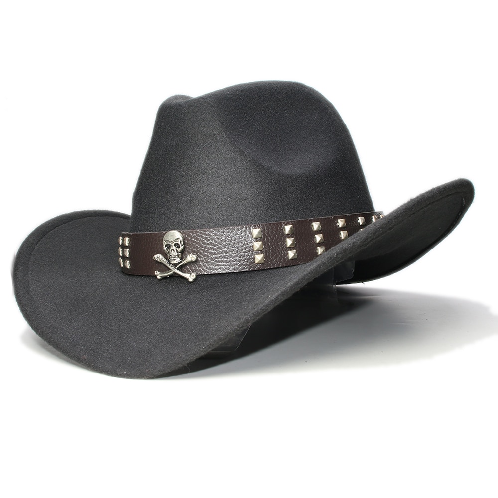 Kvinder mænd/barn barn retro uld cowboy western cowgirl bowlerhat bred skygge fedora kasket kranium læderbånd bånd  (57cm/54cm- juster