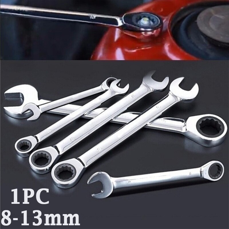 1PC Steel Metric Spanner Wrench Ratchet Ring Open End Ring 8-13mm Mechanic Tool Dual-purpose wrench Open-end wrench Hex wrench