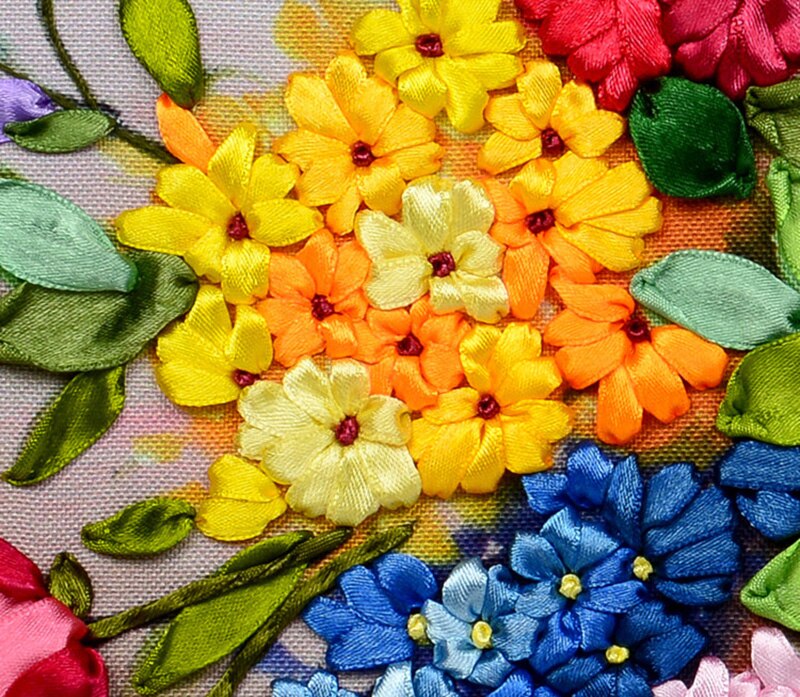 Bloeiende bloemen zijde lint borduren 3D satijn telpatroon canvas schilderij handwerken handwerk DIY thuis muur decora