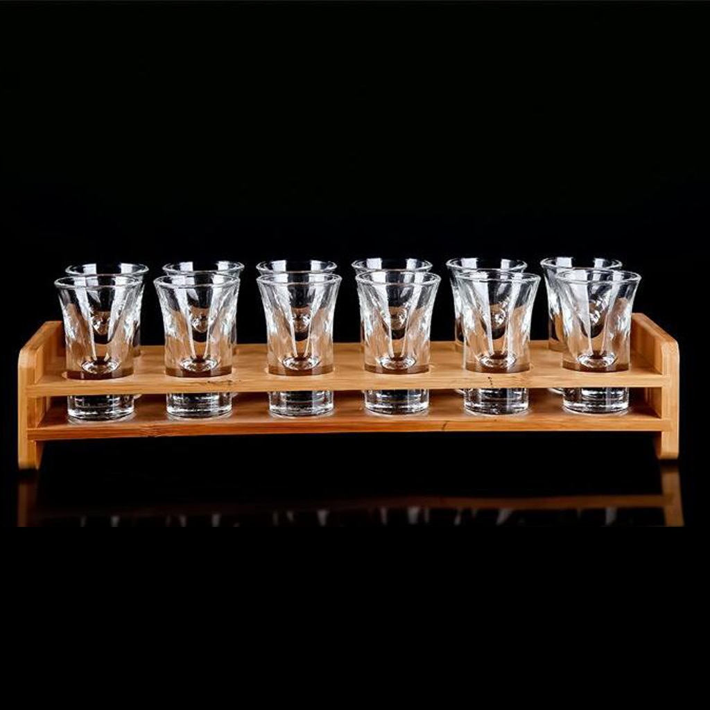 Bamboo Shot Glass Holder Rack Barware Whisky Cup Serving Tray Vodka Rum Tequila Cocktail Cups Organizer