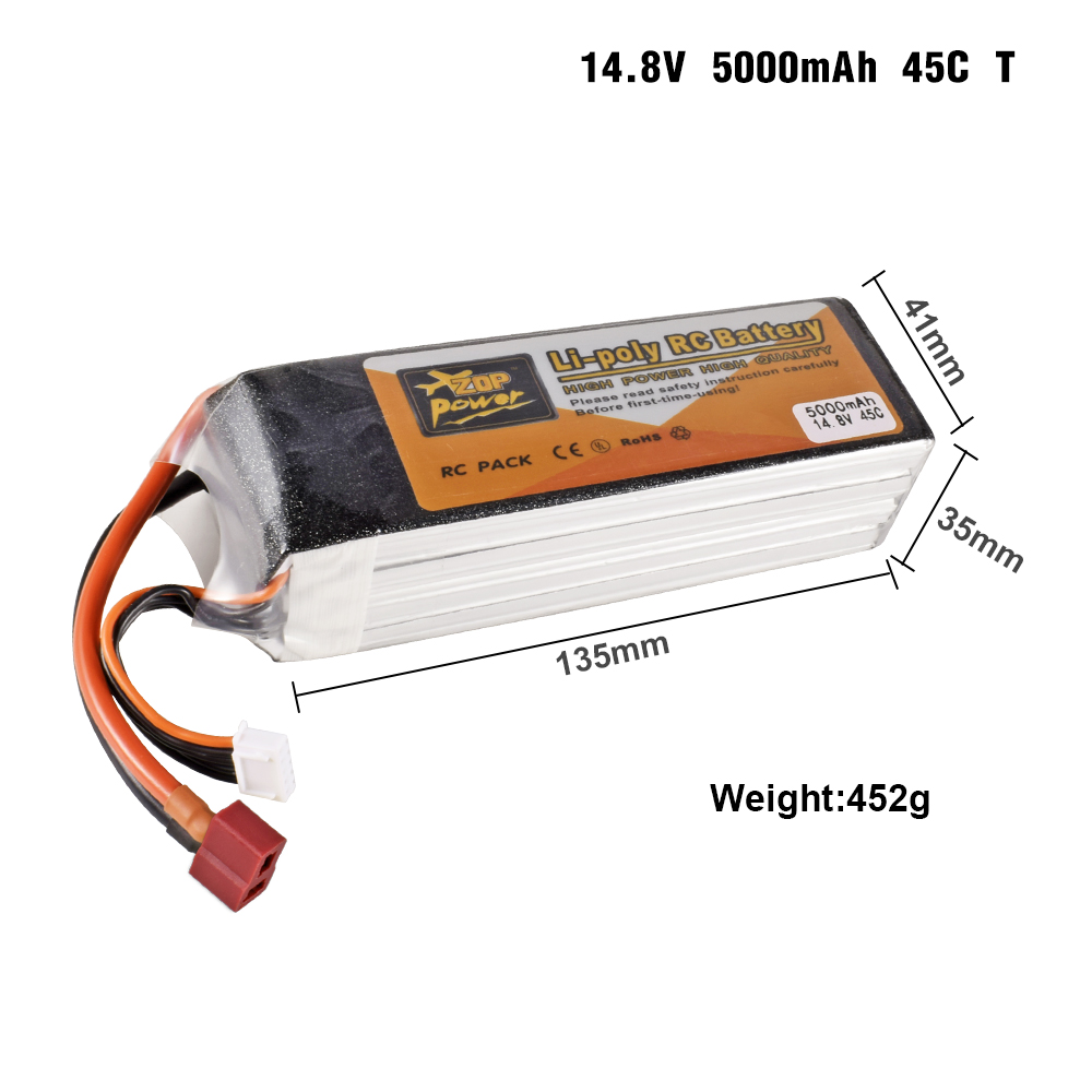 Batterie Lipo pour Voiture et Bateau RC, 4S, 14.8V, 1800-6000mAh, 30C, 45C, avec compte 60 T: Black