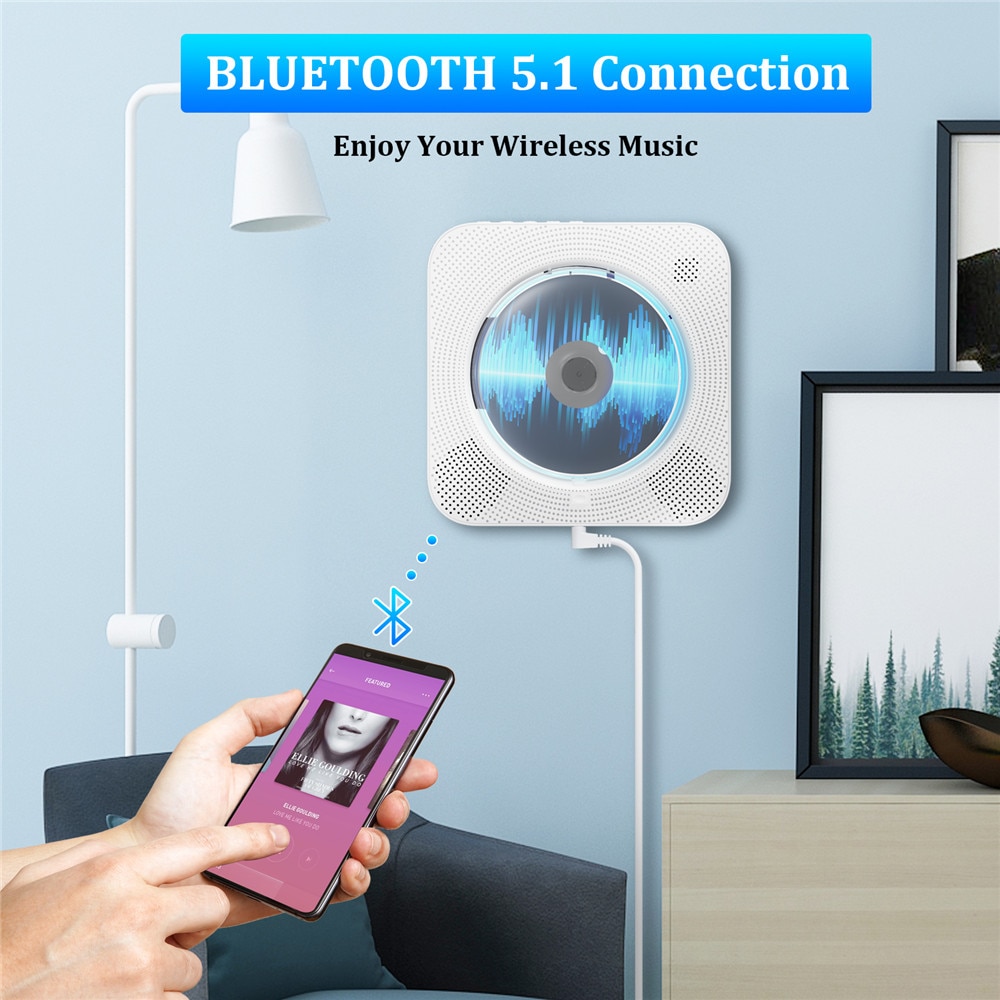 Wall Mounted CD Player With Bluetooth Remote Control Home Stereo FM Radio HiFi Sound Music Built-in Speaker Discman Lecteur CD