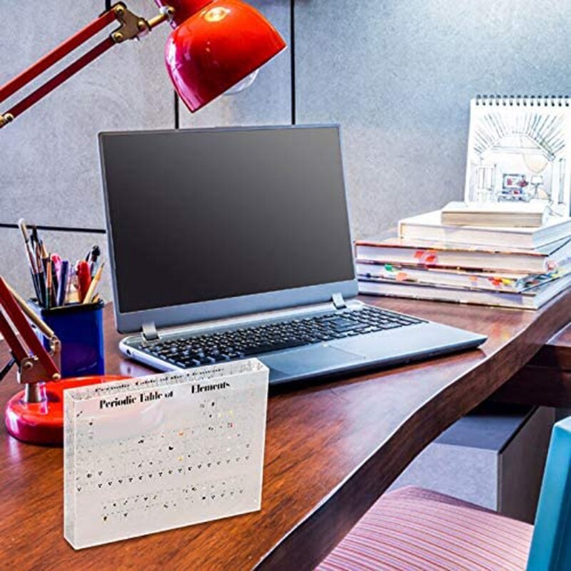 2PCS Acrylic Periodic Table Display with Elements Chemical Periodic Table Crystal Clear Desktop Display for Student