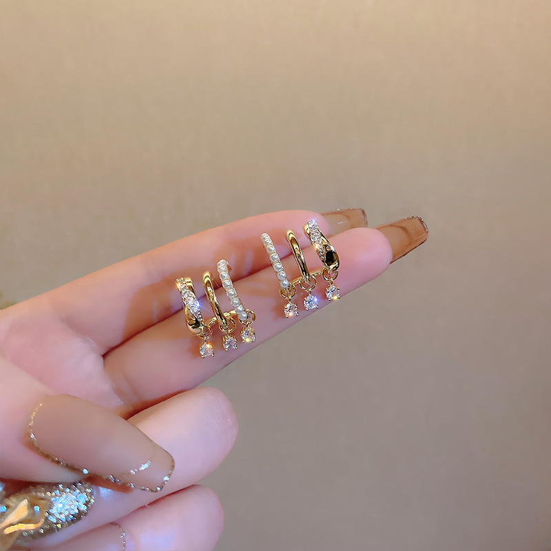 LATS-pendientes geométricos multicapa de perlas de circón para mujer, aretes colgantes de cristal, joyería de , de , estilo coreano