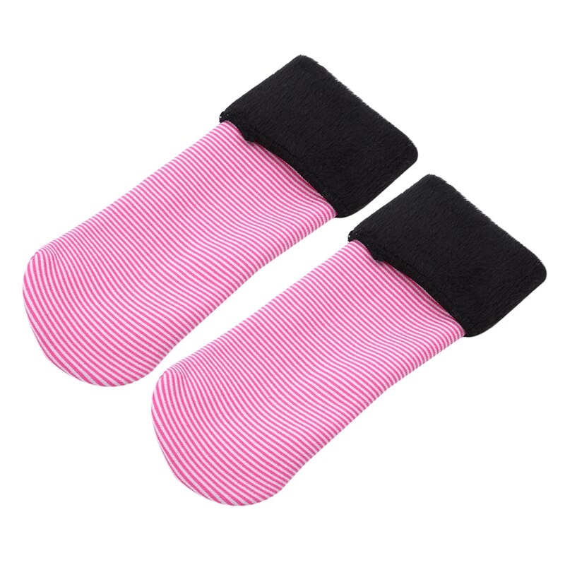 Herfst comfortabele kindersokken dikke gestreepte warme sneeuwsokken kinder krijtstreep plus fluwelen sokken: Roze