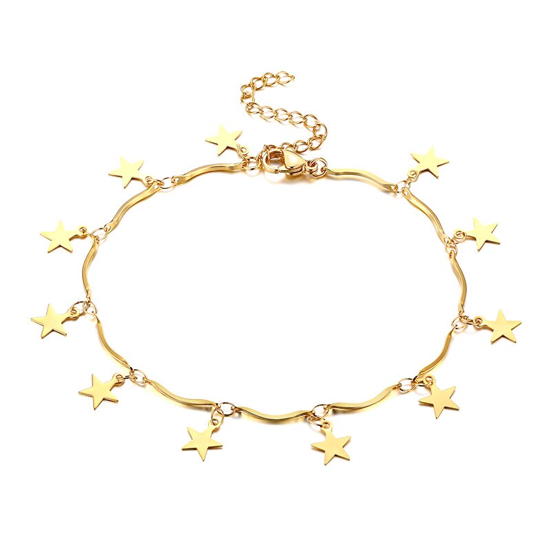 Lucky star tornozeleira para mulheres meninas ajustável pé corrente de aço inoxidável cor ouro amizade presente: 050 style gold