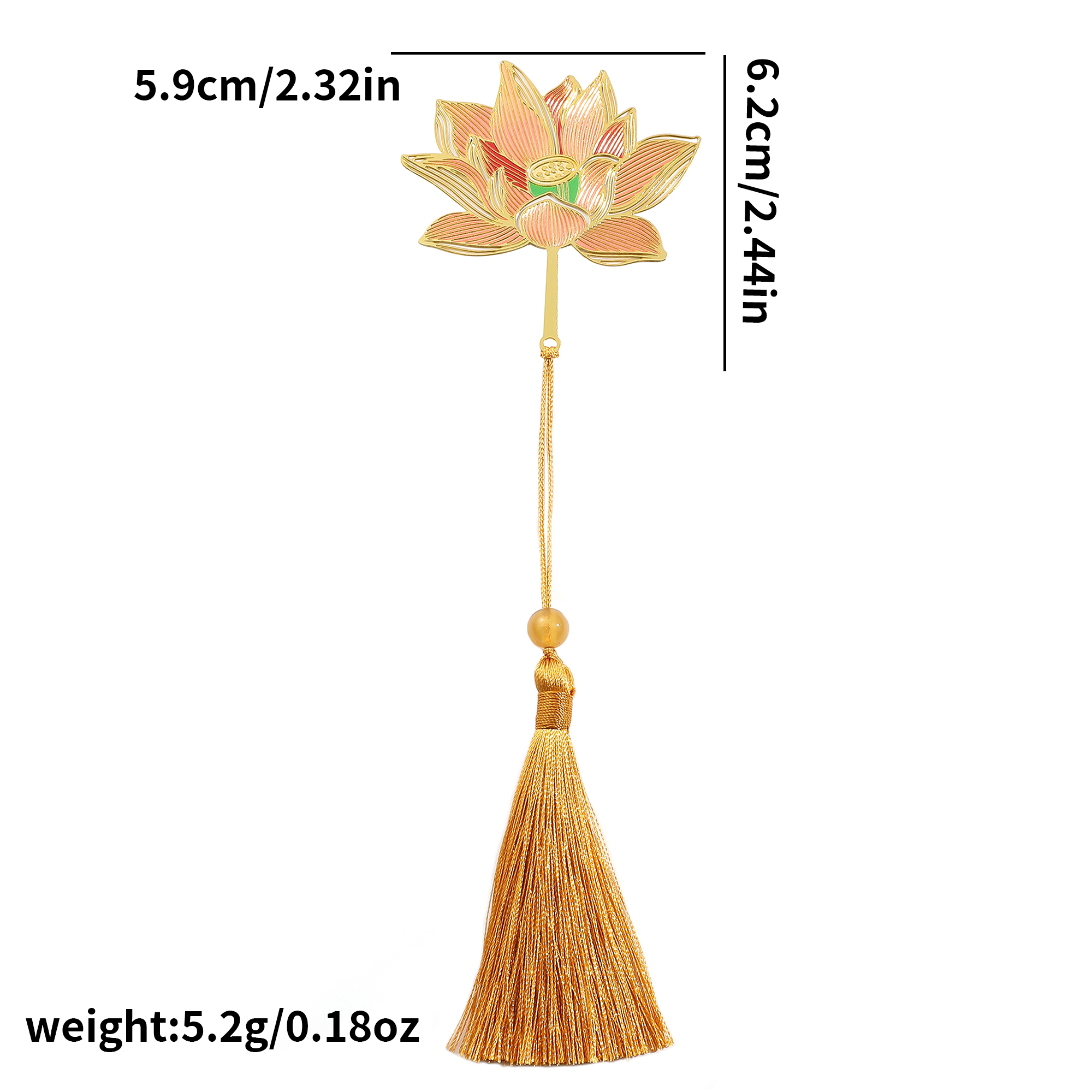 Eenvoudige holle messing boekenlegger, mooie boekenlegger met klavertje vier en libelle, boekenlegger, boekenvriend, leesbenodigdheden: Oranje