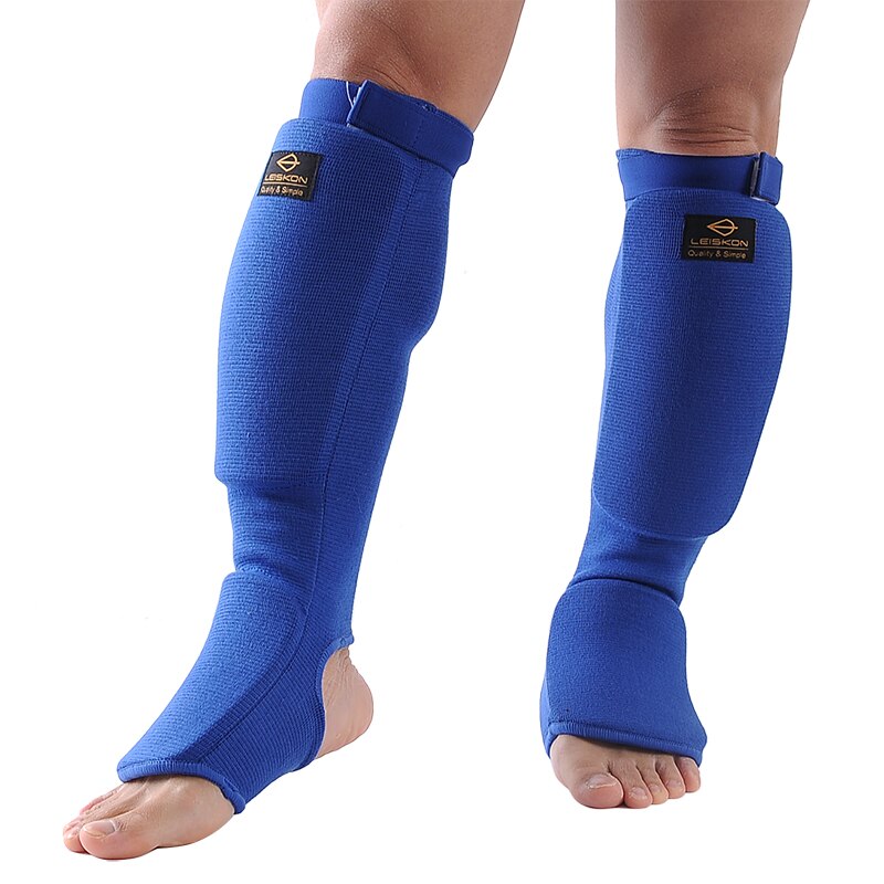 Parastinchi da boxe in cotone MMA collo del piede protezione della caviglia protezione del piede TKD Kickboxing Pad Muaythai Training protezioni per il supporto delle gambe: Blue / M