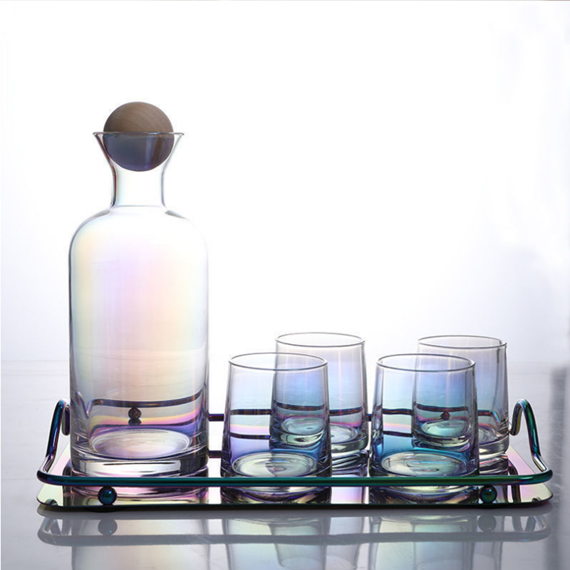 1200ML Amber Water Kettle Set and Cool Kettle Household Tea Kettle Cups Water Jug Crystal Glass Water Pitcher Glass Bottle: Color 1pot 4cups