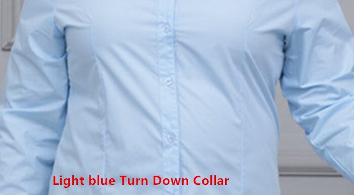 Formal White Blouse Women Plus Size Long Sleeve OL Lady Work Shirts Blue Office Blouses Ladies Extra Large 5XL 6XL 10XL 130KG: Light Blue Turn-Down / 4XL