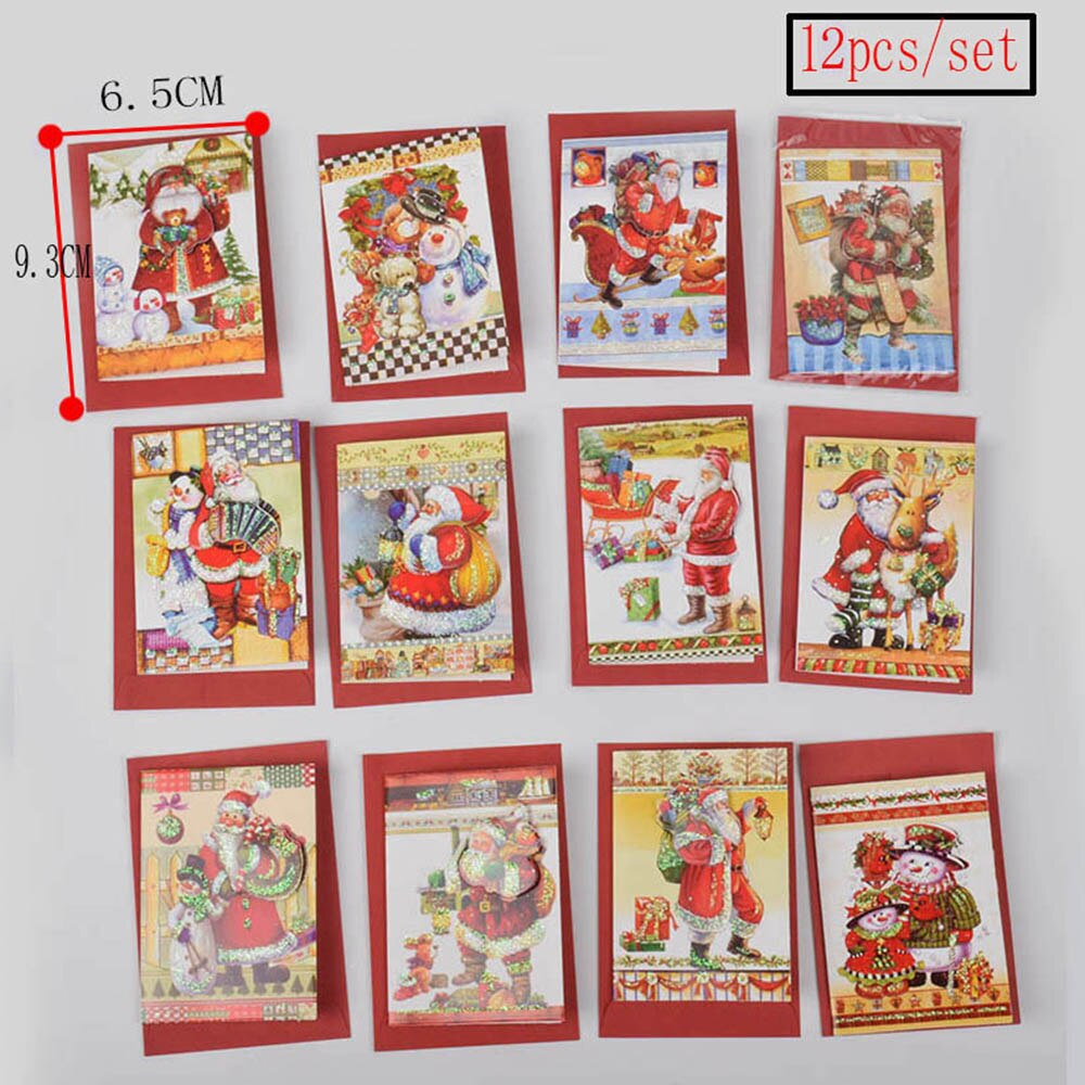 Christmas Greeting Card Xmas Paper Cards Happy Year Postcard Thanks Giving Envelope: C12pcs9.3x6.5cm