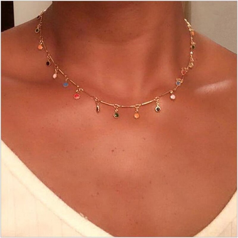 Bohemian Kleurrijke Kralen Ketting Voor Vrouwen Charms Tassel Sleutelbeen Keten Chockers Handgemaakte Party Sieraden Collares