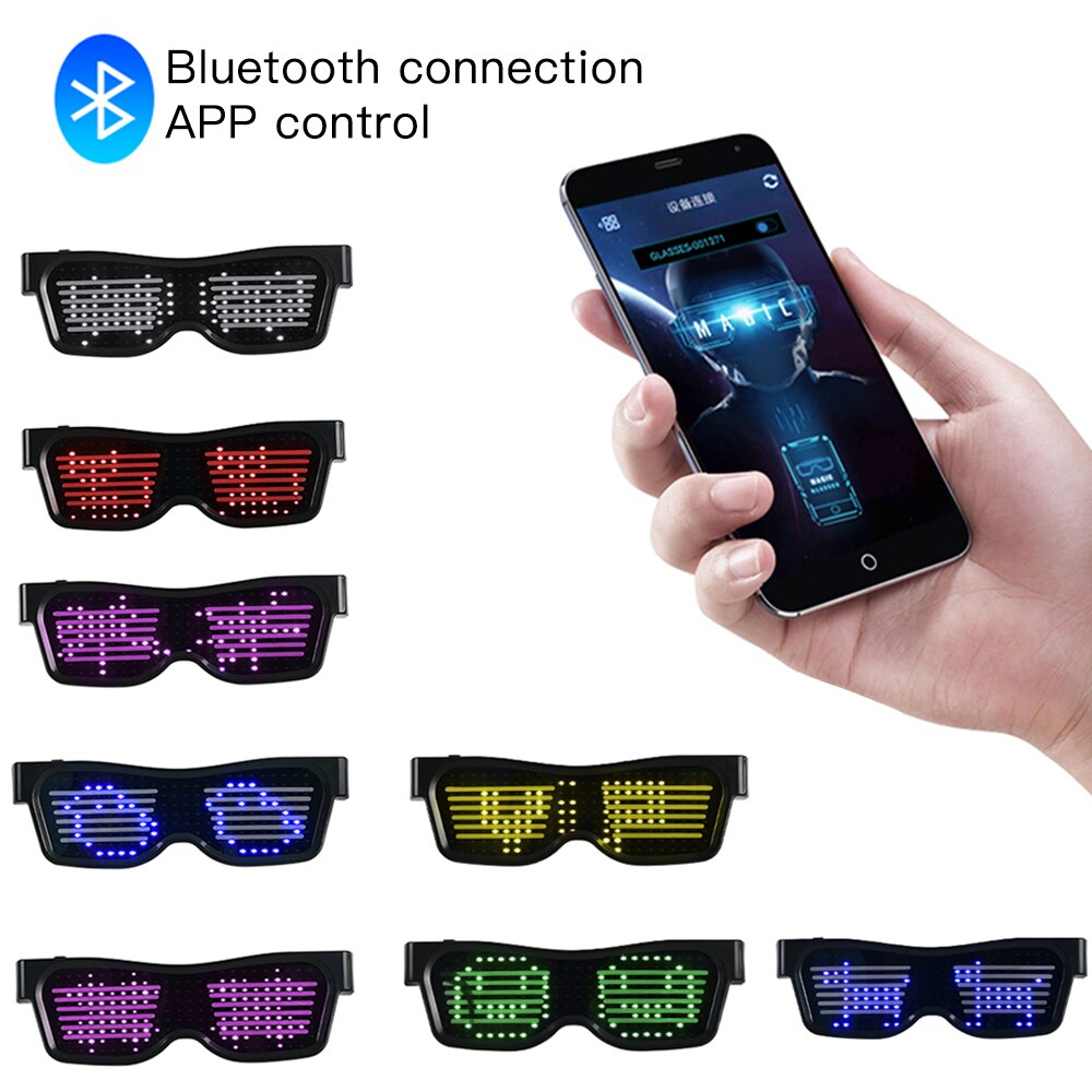 Mobilapp trådløs forbindelse førte bluetooth lysbriller personlighed dynamisk kort lysende blinkende køligt lys op legetøjsbriller