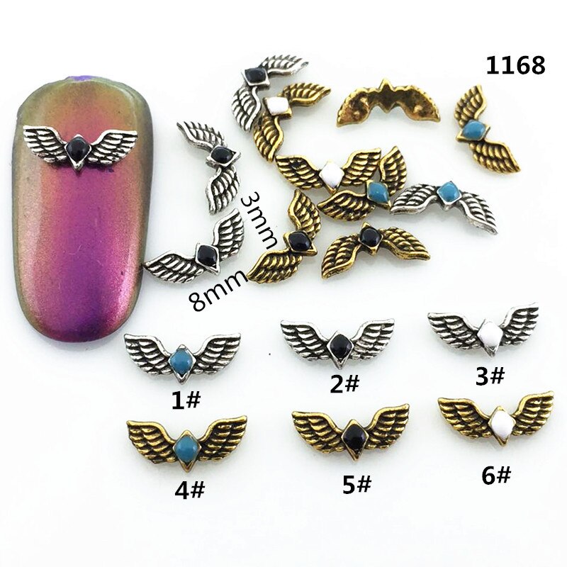10 stks/partij Japan 3*8mm Retro Goud Zilver Schilderij Olie Vleugel Metalen Legering Nail Art Decoraties Nail Stickers voor Manicure