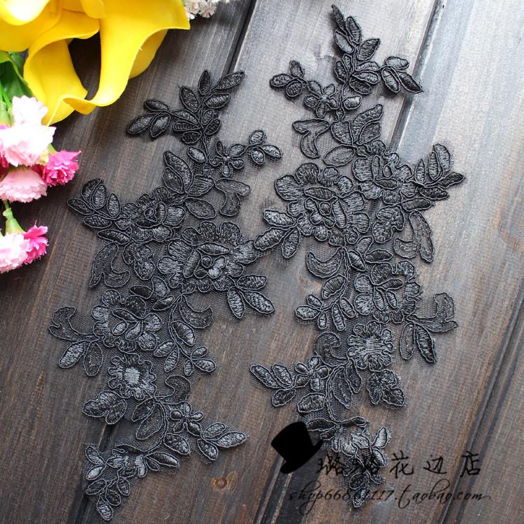 Flerfarvet fem par broderi blonder brudekjole håndlavet diy brude hovedbeklædning materiale blonder tilbehør: Sort