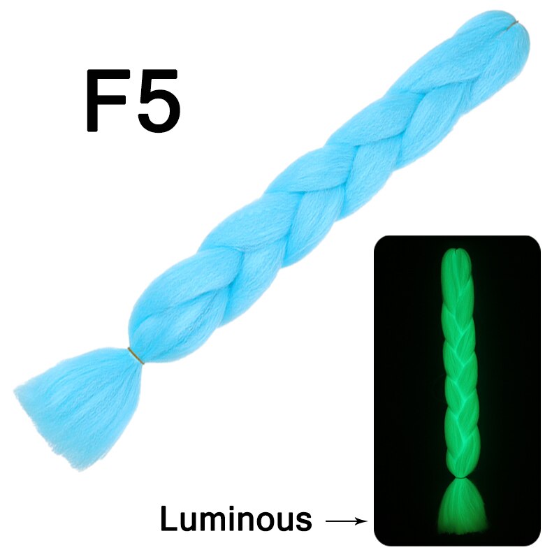 Neon Glowing Hair Florescent Light Braiding Hair Synthetic Jumbo Braids Shining Hair in the Darkness 24inch 100g kanekalon: F5