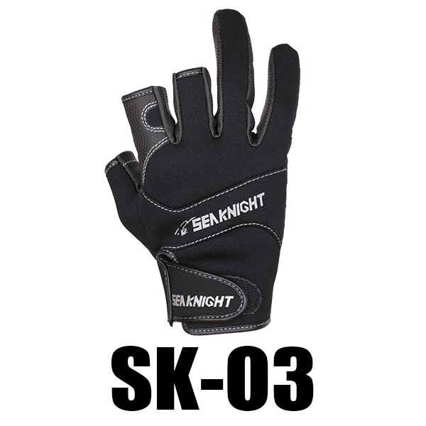 Seaknight  sk03 fiskehandskar 1 par/lot praktisk 3 finger cut l xl xxl utomhus andningshandskar neopren pu material: Svart / L