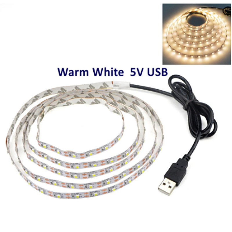 DC 5 V USB LED Strips 2835 5050 Wit Warm Wit Tira LED Strip Licht TV Achtergrond Verlichting Tape Thuis flexibele Decor Lamp 1-5 m: Deep Blue / 6000k