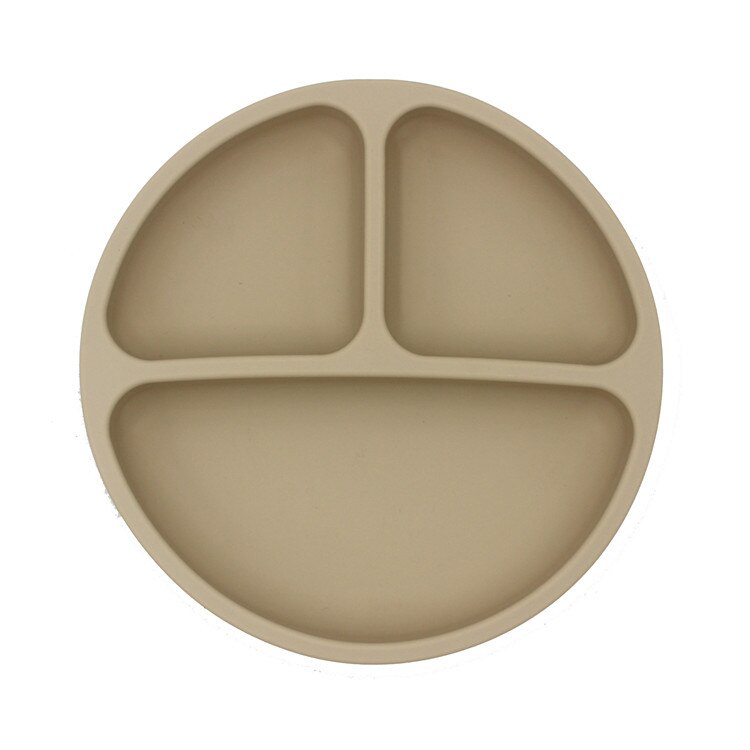 Baby Safe Siliconen Eetkamer Plaat Solid Leuke Cartoon Kinderen Gerechten Training Servies Kids Feeding Bowls: beige