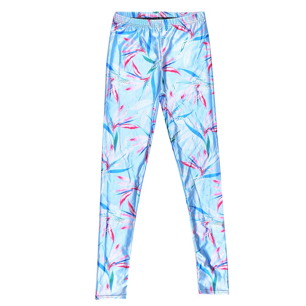 JIGERJOGER Canna floral lake Blue leaves digital printing leggings sports Playsuit Fitness Leggings Pants Running Bottoms: M