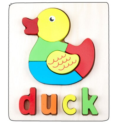 Wooden Animal Puzzle Montessori Letter Puzzle Preschool Learning Educational Game Baby Toddler Toys for Children: Duck