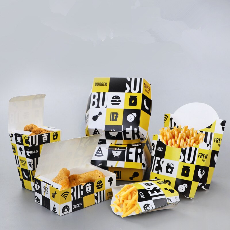 Vouw Gratis Burger Box Gebakken Kip Verpakking Frieten Snack Salade Papier Cup Hamburger Vetvrij Papier Zak